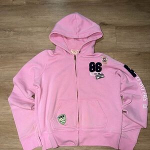 PINK Victoria's Secret Pink Zip-Up Hoodie with Applique Patches